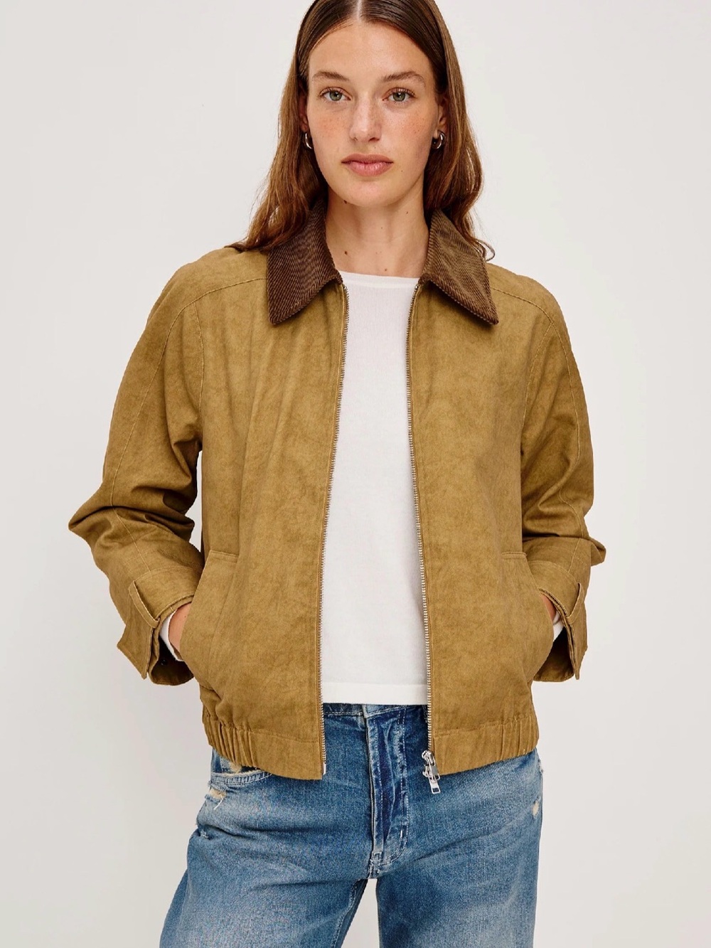 Rails Tan  Bomber Jacket with Dark Brown Corduroy Collar